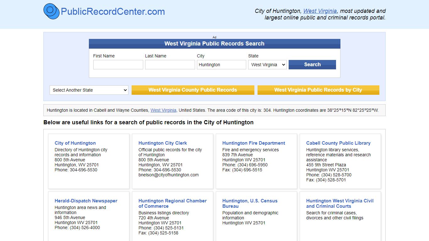 Huntington, West Virginia Public Records and Criminal Background Check