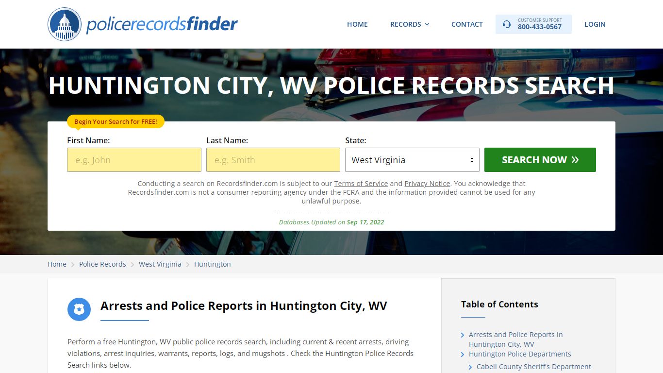 HUNTINGTON CITY, WV POLICE RECORDS SEARCH - RecordsFinder