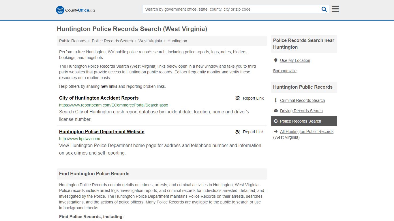 Huntington Police Records Search (West Virginia) - County Office